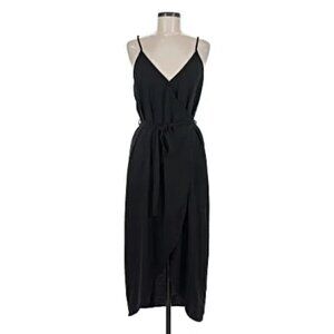 Olivia Grey Black Wrap Midi Dress Spaghetti Strap Size Large